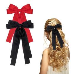 Haarschleifen für Damen, Haarschleifen mit langem Schwanz, niedliche Haarspangen für Damen und Mädchen (Schwarz, Rot), 2 Stück von Nwvuop