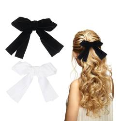Haarschleifen für Damen und Mädchen, 15,2 cm, große Schleife, Haarspangen, schwarze Schleifen für Haare (schwarz, weiß), 2 Stück von Nwvuop