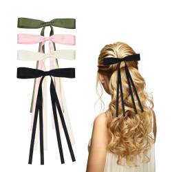 Haarschleifen für Mädchen, Haarspangen mit Schleifen, schwarze Schleife, Haarspangen mit langem Schwanz (schwarz, beige, rosa, grün), 4 Stück von Nwvuop
