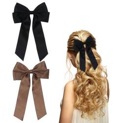 Haarschleifen mit langem seidigem Satin-Schwanz, Haarschleifen für Damen und Mädchen, Schwarz, 2 Stück von Nwvuop