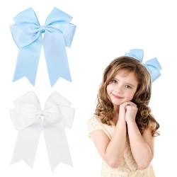 Haarspangen mit Schleife, 15,2 cm, für Damen und Mädchen, weiße Haarspangen, Cheer Bowle, Weiß, Hellblau, 2 Stück von Nwvuop