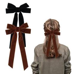 Haarspangen mit Schleife, Samt-Haarschleifen für Damen, Haarschmuck für Damen, Mädchen, Geschenke (Schwarz, Khaki), 2 Stück von Nwvuop