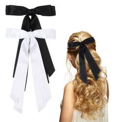 Haarspangen mit schwarzer Schleife für Damen und Mädchen, Satin-Haarschleifen für Damen, Haarspangen für Mädchen mit langem Schwanz, Haarschmuck (schwarz, weiß), 2 Stück von Nwvuop