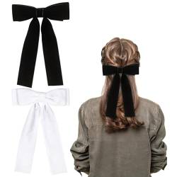 Samt-Haarschleifen, Haarspangen, Schwarz, Haarschleife, Haarspangen für Mädchen und Damen (Schwarz, Weiß), 2 Stück von Nwvuop