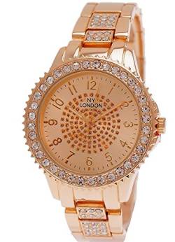 Elegante Ny London Damen-Uhr Strass Analog Quarz Armband-Uhr in Gold mit großem Ziffernblatt von Ny Damenuhren