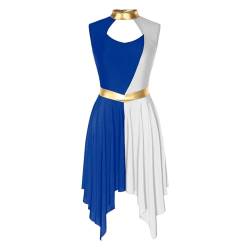 Nyeemya Damen Tanzkleider Rollkragen Ärmellos Partykleid Zweifarbig Swingkleid Unregelmäßig Rock Lob Anbetungs Kleidung Blau&Weiß S von Nyeemya