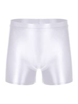 Nyeemya Herren Boxershorts Glossy Glänzend Sexy Höschen Kurze Hose Slim Fit Badeshorts Badehose Poolparty Beachwear Clubwear Partywear Weiß L von Nyeemya