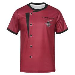 Nyeemya Herren Koch T-Shirt Chef Kurzarmshirt mit 3 D Druck Kochjacke Uniform Gedruckt Tee Oberteile Lustige Unterhemd Burgundy 3XL von Nyeemya