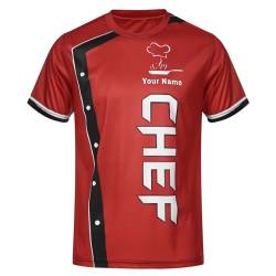 Nyeemya Herren Koch T-Shirt Chef Kurzarmshirt mit 3 D Druck Kochjacke Uniform Gedruckt Tee Oberteile Lustige Unterhemd Rot L von Nyeemya