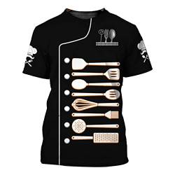 Nyeemya Herren Koch T-Shirt Chef Kurzarmshirt mit 3 D Druck Kochjacke Uniform Gedruckt Tee Oberteile Lustige Unterhemd Schwarz&Orange XL von Nyeemya