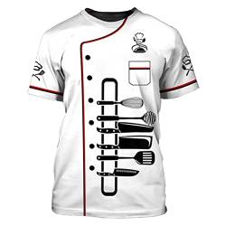 Nyeemya Herren Koch T-Shirt Chef Kurzarmshirt mit 3 D Druck Kochjacke Uniform Gedruckt Tee Oberteile Lustige Unterhemd Weiß XL von Nyeemya