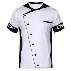 Nyeemya Herren Koch T-Shirt Chef Kurzarmshirt mit 3 D Druck Kochjacke Uniform Gedruckt Tee Oberteile Lustige Unterhemd Weiß&Schwarz M von Nyeemya