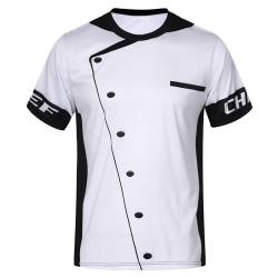 Nyeemya Herren Koch T-Shirt Chef Kurzarmshirt mit 3 D Druck Kochjacke Uniform Gedruckt Tee Oberteile Lustige Unterhemd Weiß&Schwarz XL von Nyeemya