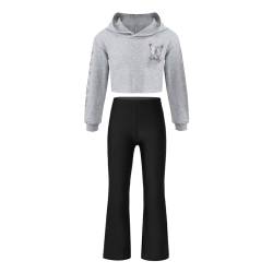 Nyeemya Kinder Mädchen Kleidung Set Schmetterling Sweatshirt Kapuzenpullover Hoodie High Waist Schlaghose Ausgestellten Hosen Frühling Herbst Outfit Grau 134-140 von Nyeemya