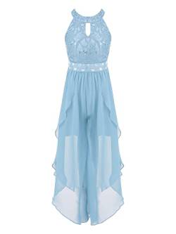 Nyeemya Mädchen Spitzen Jumpsuit Overall Neckholder Partykleid Sommer Hosenanzug Hochzeit Geburtstag Schulanfang Outfits Himmelblau 158-164 von Nyeemya