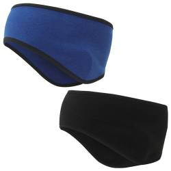 2 Stück Winter-Ohrenwärmer-Stirnbänder für Männer und Frauen, gewebte Ohrenschützer-Stirnbänder, mit Wollplüsch gefütterte Stirnbänder für Wärme und Gesichtsschutz (blau, schwarz) von NyxSeat