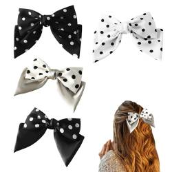 4 Stück Damen Schleifen-Haarspangen, schwarz-weiße Schleife Polka Dot Haarspangen, Satin-Stoff-Haarspangen, große Schleifen-Kopfbedeckungen für Mädchen Damen (4 Stile) von NyxSeat