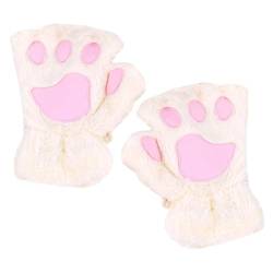 NyxSeat 1 Paar Kinder-Katzenpfoten-Handschuhe, Mädchen-Winter-Warme Handschuhe, Plüsch-Warme Fingerlose Handschuhe, Winddichte Warme Handschuhe, Süße Dicke Samt-Katzenhandschuhe (Weiß) von NyxSeat