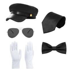 NyxSeat 1 Satz Make-up-Anzug, schwarze Baskenmütze, schwarze Krawatte, schwarze Fliege, Sonnenbrille mit silbernem Gestell, weiße Handschuhe, modischer Anzug, vielseitige Kombination von NyxSeat