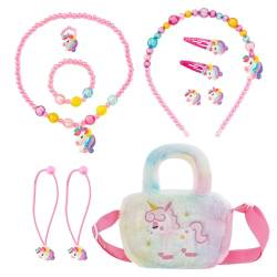 NyxSeat 11-Teiliges Schmuckset Für Mädchen, Regenbogenpferd-Handtasche, Regenbogenpferd-Schmuckzubehör Für Kinder, Haarschmuck-Geschenkset Für Mädchen, Für Geburtstagsgeschenke. von NyxSeat