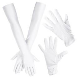 NyxSeat 2 Paar weiße Handschuhe, 1 Paar kurze Männlein- und Weiblein-Druckknopfhandschuhe und 1 Paar lange Damenparty-, Tanzhandschuhe, weiße Stretch-Handschuhe von NyxSeat