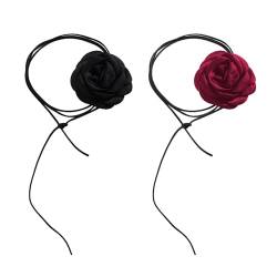 NyxSeat 2 Rosenblüten-Halsketten, Böhmische Blumen-Halskette, Längenverstellbare Rosen-Halskette, Handgefertigtes DIY-Multifunktionsband, Geeignet Als Geschenk Für Mädchen Und Mütter von NyxSeat