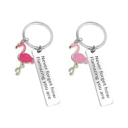 NyxSeat 2 Stück Flamingo-Schlüsselanhänger mit 1 Stück Geschenkbox, Edelstahl-Schlüsselanhänger, Ermutigungs-Schlüsselanhänger, Flamingo-Anhänger von NyxSeat