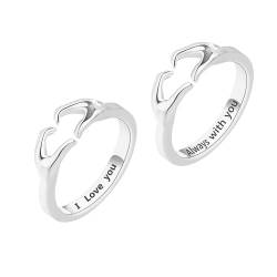 NyxSeat 2 Stück Love Hug Ringe, verstellbare Ringe, Schmuckzubehör für Frauen und Mädchen, Freundschaft, Liebesgeschenke (Silber) von NyxSeat