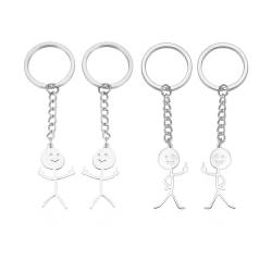 NyxSeat 4 Stück Schlüsselanhänger in 2 Stilen, Stickman-Gebärdensprache-Schlüsselanhänger, Einzigartige Schlüsselanhänger, Lustige Geschenke Für Taschen, Schlüssel, DIY-Anhänger, Unisex (Silber) von NyxSeat