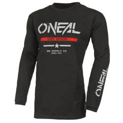 O'NEAL Element Youth Cotton Jersey Squadron V.22 I MX MTB Shirt I Kinder Sportshirt Jungen Langarm I MTB MX I Slim Fit für perfekte Passform I 100% Baumwolle | Schwarz Grau | XL von O'NEAL