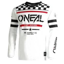 O'NEAL | Motocross-Jersey Langarm | MX Enduro | Gepolsterter Ellbogenschutz, V-Ausschnitt, atmungsaktiv | Element Jersey Squadron V.22 | Erwachsene | Weiß Schwarz | Größe L von O'NEAL