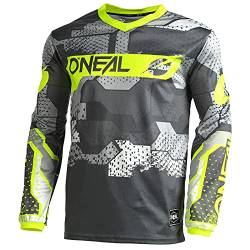 O'NEAL | Motocross-Shirt langarm | Kinder | MX MTB Mountainbike | Leichtes Material, ergonomischer Slim Fit Schnitt für perfekte Passform | Element Youth Jersey Camo V.22 | Grau Neon-Gelb | L von O'NEAL