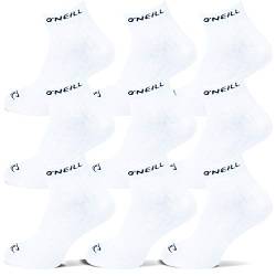 O'Neill Unisex Quarter Socken 9er Pack kurze Sportsocken Freizeitsocken Knöchelhoch Einfarbig Baumwolle Logo Männer Frauen Schwarz Weiß 35-38 39-42 43-46, Größe:35/38, Farbe:White (1010P) von O'Neill