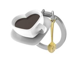 Metalmorphose MTM216-01 Schlüsselanhänger Kaffeetasse Herz und Löffel, Weiß, Braun., L, Einzigartig von O meta[l]morphose