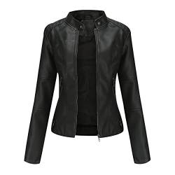 OADOBKICE Damen Jacke Leder Jacke Damen Billige Jacke Frauen Jacke Damen Schwarz Jacke Damen Leder Dünne Jacke Damen Female Kunstlederjacke Biker Damen Lederjacken Slim Fit Jacke Damen Schwarz EU-M von OADOBKICE