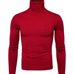 OADOBKICE Herren Rundhals Pullover Herren Casual Pullover Schal Kragen Pullover Mode Slim Knit Herren Pullover Oversize Pullover Einfarbig Zwei-Revers Plus Size Pullover Strick Pullover Wein Rot XL von OADOBKICE