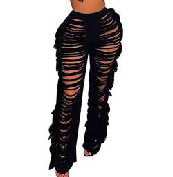 OADOBKICE Hosen Damen Elegant Weite Hosen Damen Baggy-Hose Haremshose Sexy Cutout-Hose Slim Fit Hose Gerade Hose Freizeithose Set Oversize-Hose Retro-Hose Regular Damen Hose Schwarz S von OADOBKICE