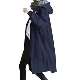 OADOBKICE Wind Jacke Damen Langarm Damenjacke Damen Outdoor Wander Jacken Leichte Wasserdichte Softshell Regen Jacke Mit Kapuze Oversize Jacke Winter Jacke Top Schwarz Damen Jacke Dunkelblau XXL von OADOBKICE