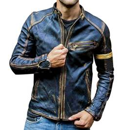 OADOBKICE Winterjacke Herren Windjacke Herren Lederjacke Herren Stehkragen Punkjacke Herren Motorrad Lederjacke Mit Mehreren Taschen Kunstlederjacke Verstaubare Jacke Herren Schwarz Navy Blau 5XL von OADOBKICE