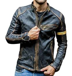 OADOBKICE Winterjacke Herren Windjacke Herren Lederjacke Herren Stehkragen Punkjacke Herren Motorrad Lederjacke Mit Mehreren Taschen Kunstlederjacke Verstaubare Jacke Herren Schwarz Schwarz 5XL von OADOBKICE