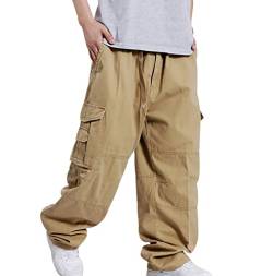 Outdoor Hosen Herren Buissnes Hose Herren Arbeitshose Haremshose wasserdichte Hose Herren Gürtel Krawatte Hose Weite Beinhose Hose Hip Hop Lose Hose Multi-Pocket Cargohose Sommerhose Khaki XXL von OADOBKICE