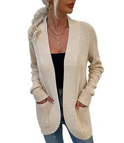 Pullover Damen Winter Long Cardigan Damen Weite Strickjacke Wollpullover Damen Strickpullover Saum Curved Pocket Cardigan Damenjacke Übergröße Damen Top Loose Pullover Top Aprikose S von OADOBKICE