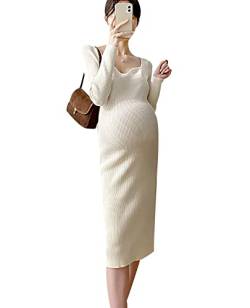 Umstandskleid Frauen Langarm Schwangere Kleid Schwangere Frauen Stricken Schmale Kleider Umstandskleider V-Ausschnitt Kleid Elegantes Schwangeres Kleid Weiches Kleid Umstandskleid Aprikose XL von OADOBKICE