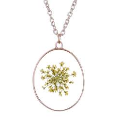 OAKKY Damen Edelstahl Ovale gepresste Blume Anhänger Halsketten Charme Minimalistische Schmuckstücke Stil G von OAKKY