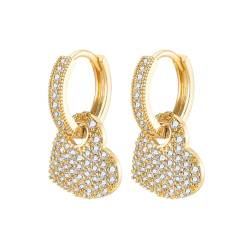 OAKKY Damen Edelstahl Vergoldete Huggie Hoop Earrings Herz Ohrringe mit Zirkonia von OAKKY