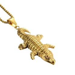 OAKKY Herren Cool Niedliche Fette Krokodil Schädel Biker Anhänger Halskette Edelstahl Gothic Punk Teufel Skelett Alligator Kopf Gold mit Kette von OAKKY