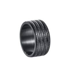 OAKKY Herren Edelstahl 10mm Breit Sandgestrahlte Oberfläche Kuppel Hochzeit Verlobungsring Ring Schwarz Größe 57 (18.1) von OAKKY