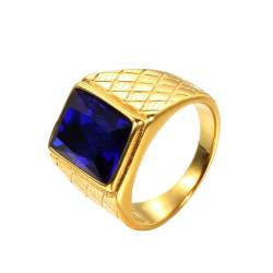 OAKKY Herren Edelstahl Jahrgang Punk Ring mit quadratischen Blau Steinen Graviertes Rauten Eherband Gold Größe 65 (20.7) von OAKKY