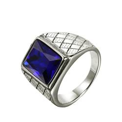 OAKKY Herren Edelstahl Jahrgang Punk Ring mit quadratischen Blau Steinen Graviertes Rauten Eherband Silber Größe 65 (20.7) von OAKKY