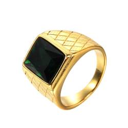 OAKKY Herren Edelstahl Jahrgang Punk Ring mit quadratischen Grün Steinen Graviertes Rauten Eherband Gold Größe 68 (21.6) von OAKKY